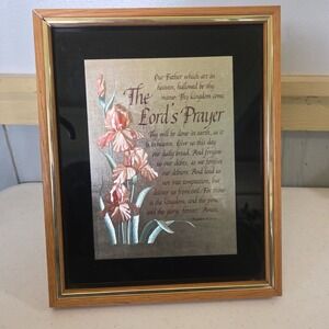 The Lord's Prayer Christian Decorative Foil Iris Plaque Floral Design Framed